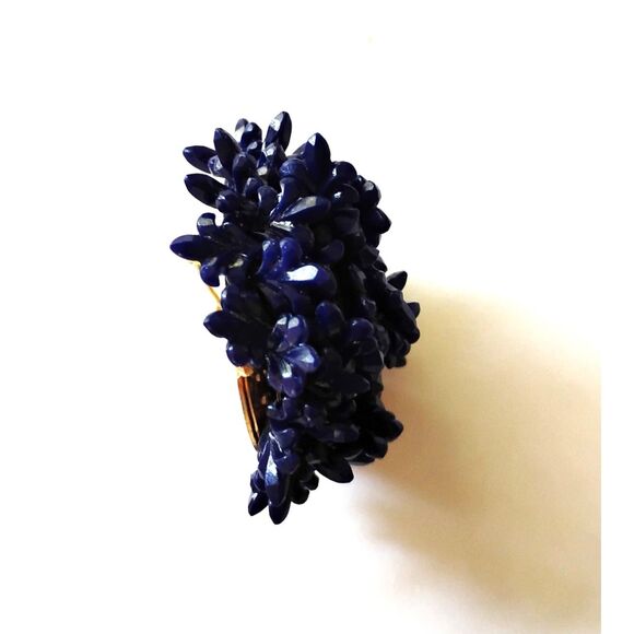 1960s Vintage 3D Blue Brooch with Fleur De Lis Dangle Beads - Picture 4 of 4